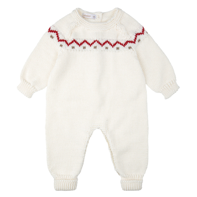 Merino wool blend rompersuit w/border detail BEIGE