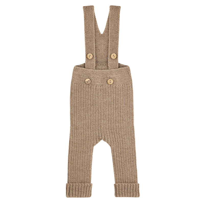 Merino wool blend rib trousers with suspenders BISCUIT