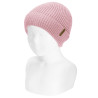English stitch fold-over knit hat PALE PINK
