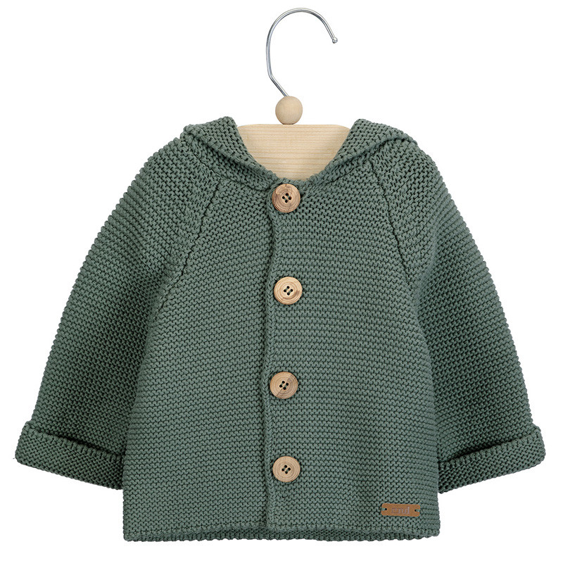 Garter stitch hooded short coat LICHEN GREEN
