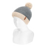 English stitch bicolour knit hat with pompom LIGHT GREY