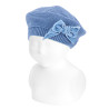 Garter stitch beret with velvet bow FRENCH BLUE