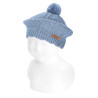 Basco in misto lana merino, punto linkse pompon BLU ARIA