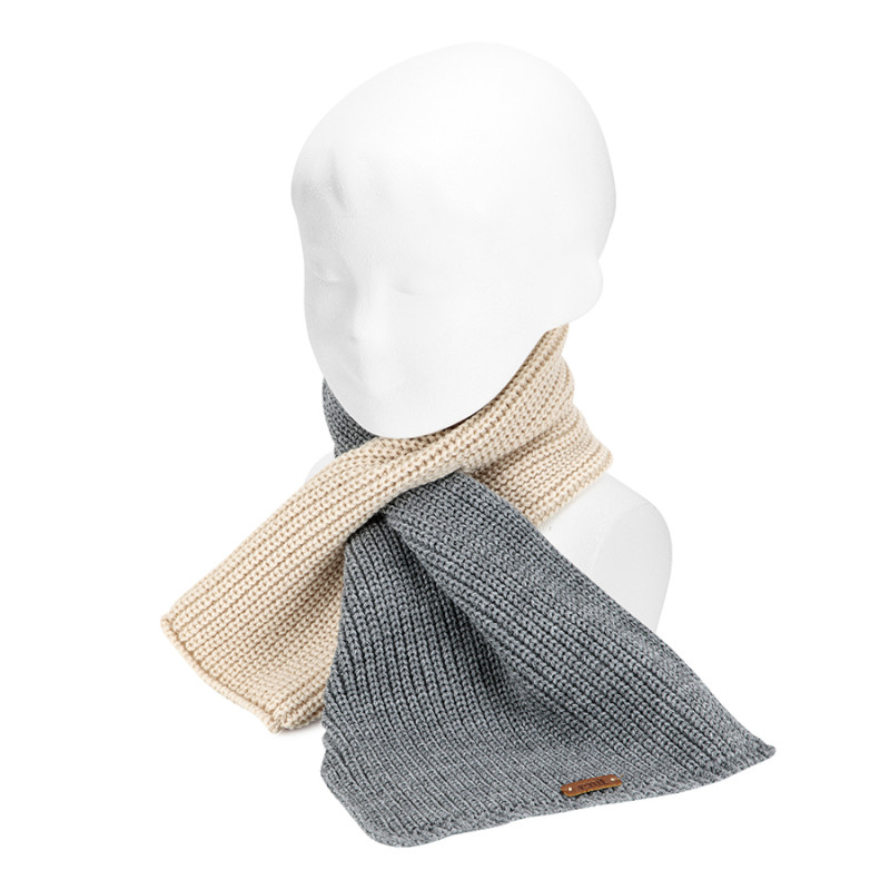 English stitch bicolour scarf with keyhole LIGHT GREY