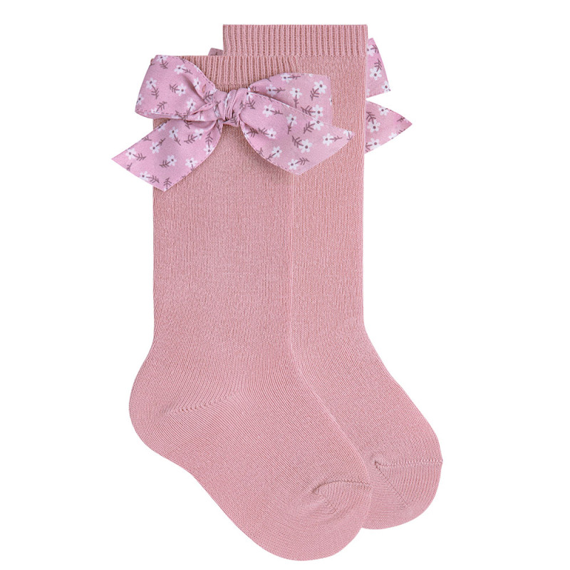Calcetines altos con lazo flores liberty ROSA PALO