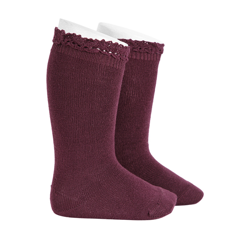 Knee socks with lace edging cuff SYRAH