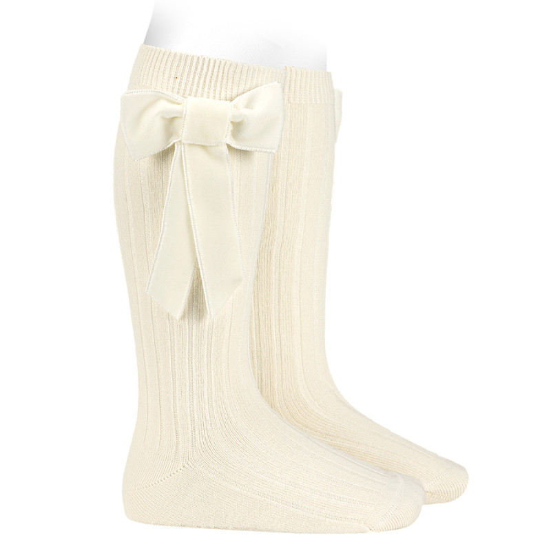 Calze lunghe con fiocco velluto coquette PANNA