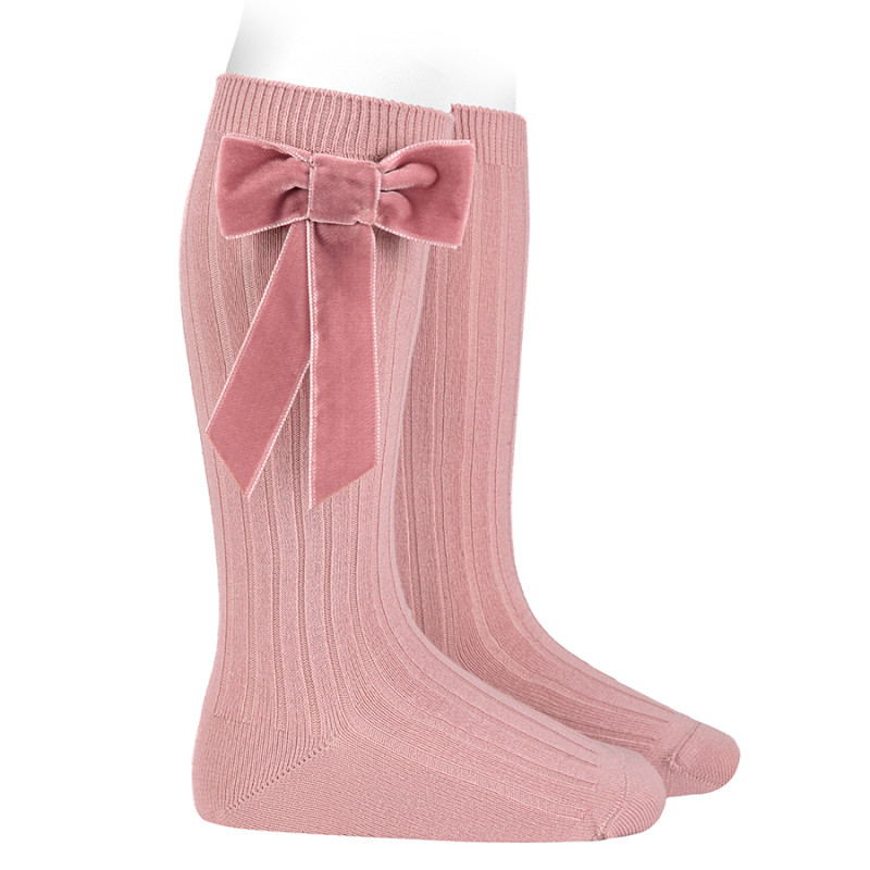 Calcetines altos con lazo de terciopelo coquette ROSA PALO