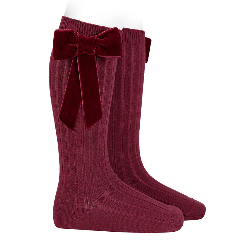 Calcetines altos con lazo de terciopelo coquette GRANATE
