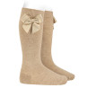 Cotton knee socks with side grosgrain bow NOUGAT