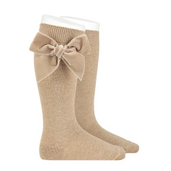 Cotton knee socks with side...