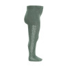 Warm cotton tights with side openwork LICHEN GREEN