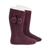 Warm cotton rib knee socks with pompoms SYRAH