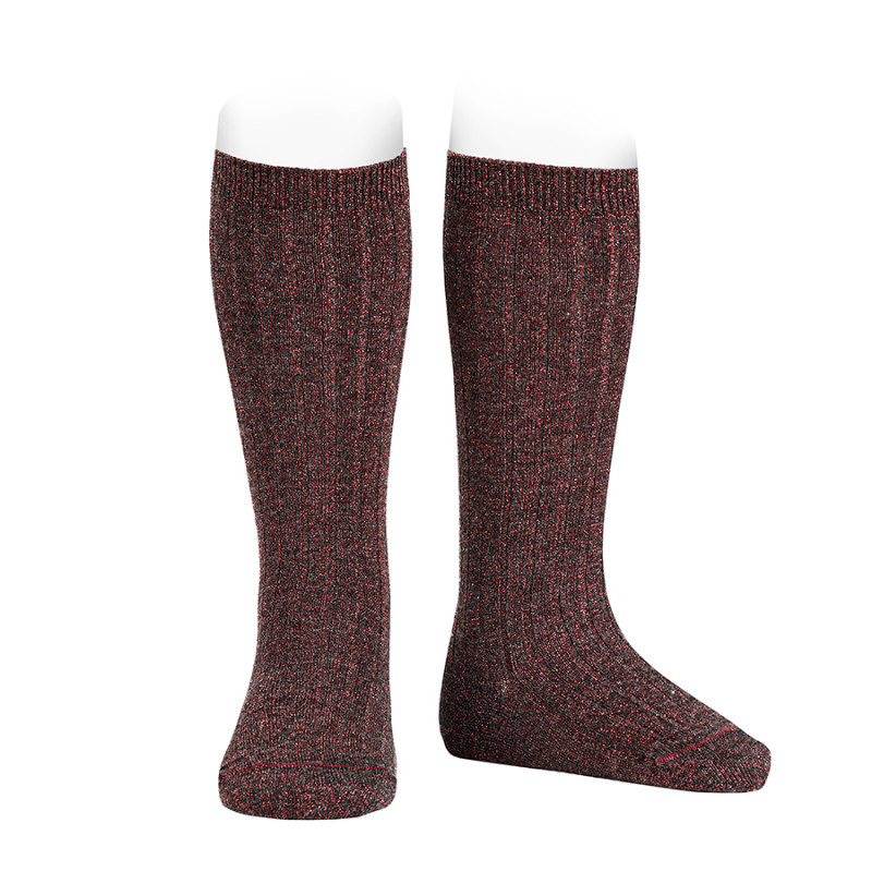 Calcetines altos hilo brillante con canalé GRIS OSCURO