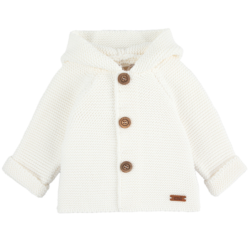 Garter stitch hooded short coat CREAM