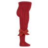 Ribbed tights with micro corduroy bow BURGUNDY
