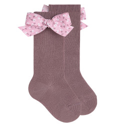 Meias altas com laço flor...