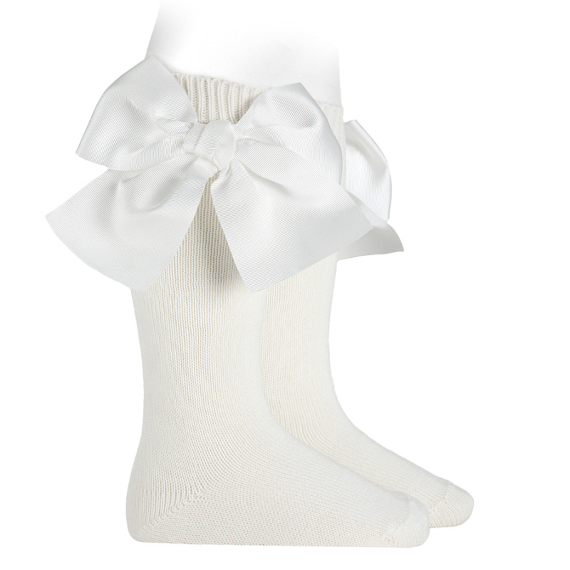 Warm cotton knee socks with large grosgrain bow