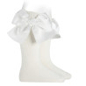 Warm cotton knee socks with large grosgrain bow