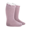 Chaussettes hautes unies avec dentelle sur bordure