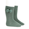 Calcetines altos algodón cálido con borlas VERDE LIQUEN