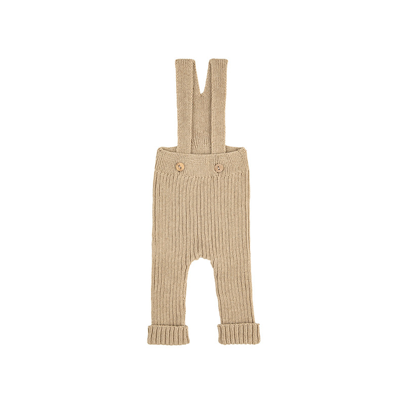 Pantalones canalé mezcla lana merino con tirantes BISCUIT