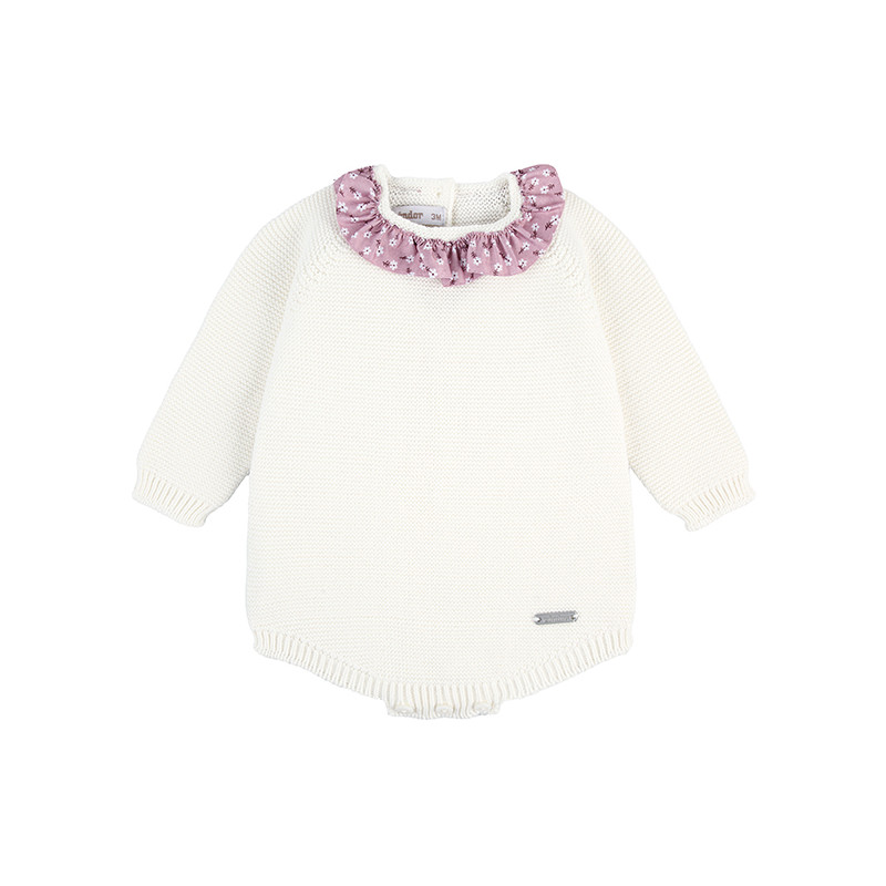 Body con nastro fiori liberty sul colletto LATTE