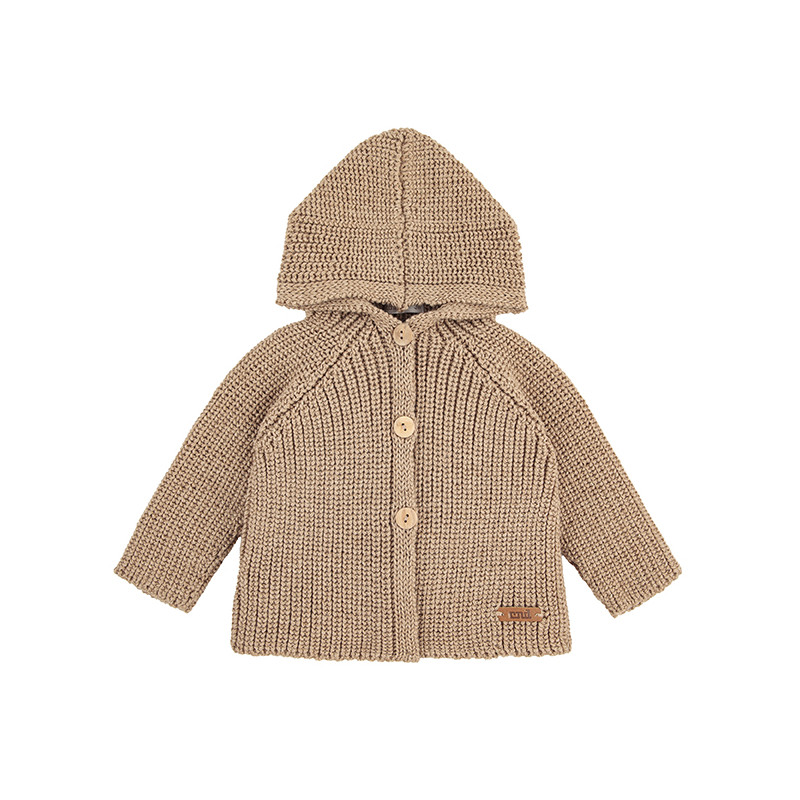 Cardigan mescla llana merino amb caputxa BISCUIT