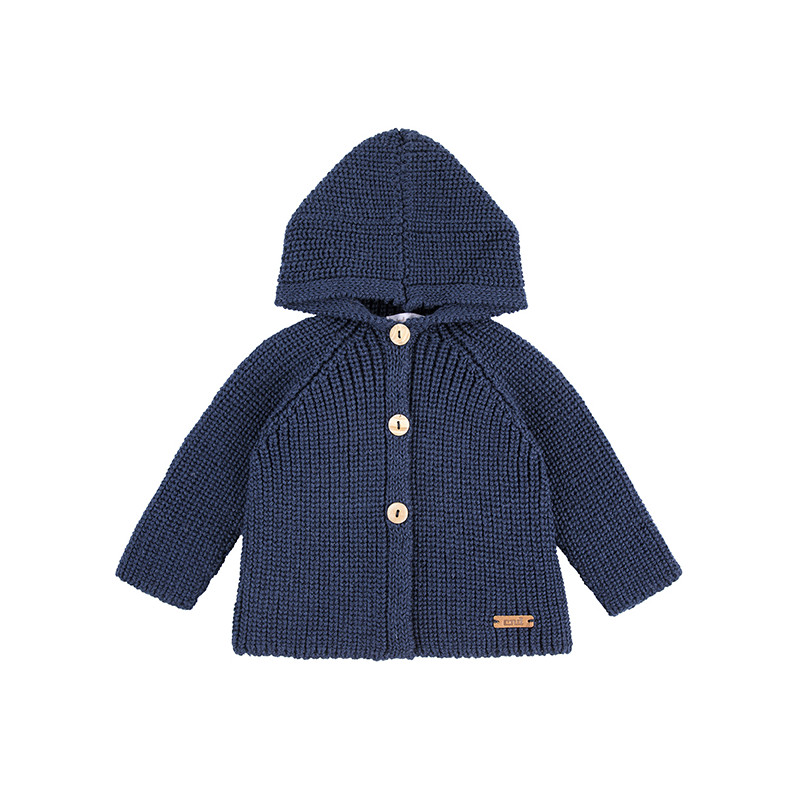Merino wool blend hooded cardigan NAVY BLUE