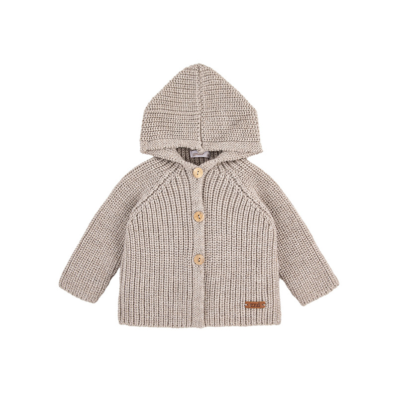 Merino wool blend hooded cardigan NOUGAT