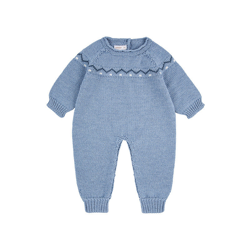 Merino wool blend rompersuit w/border detail AIR BLUE