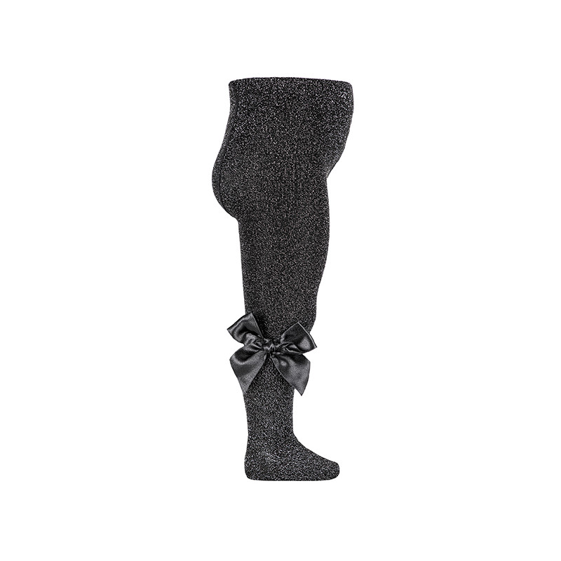 Bright yarn tights with large satin bow BLACK