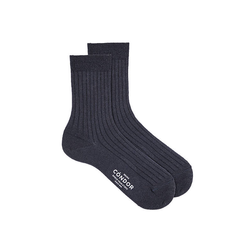 Calcetines mujer canalé lana merino extrafina AZUL OSCURO