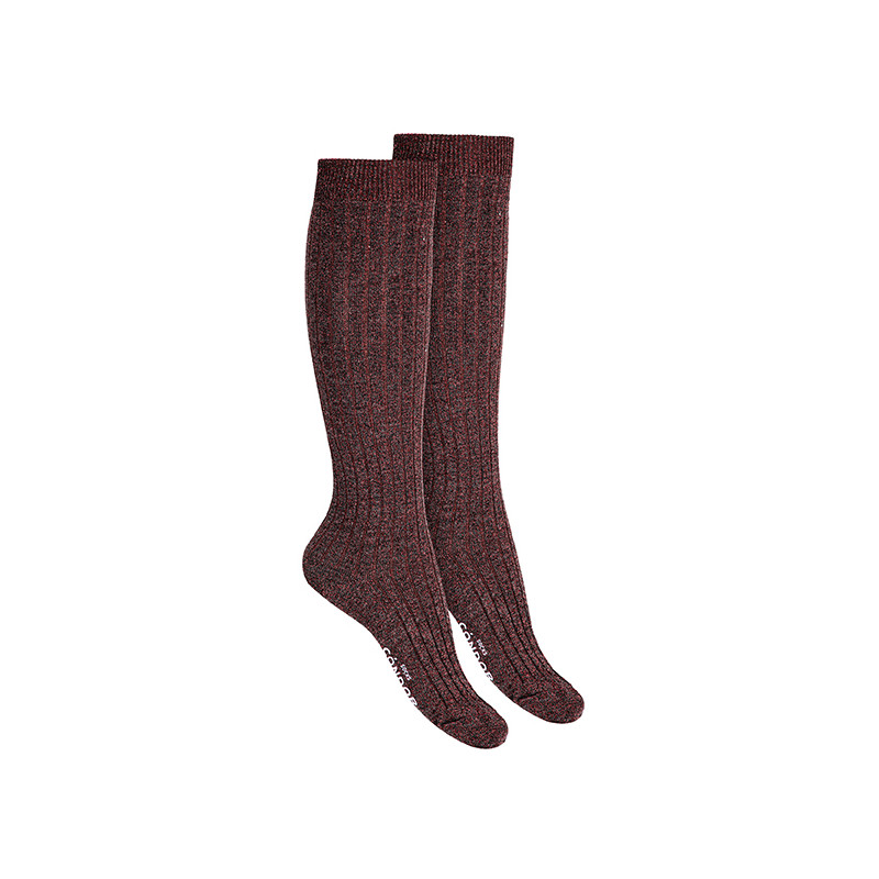 Calcetines altos mujer hilo brillante canalé GRIS OSCURO