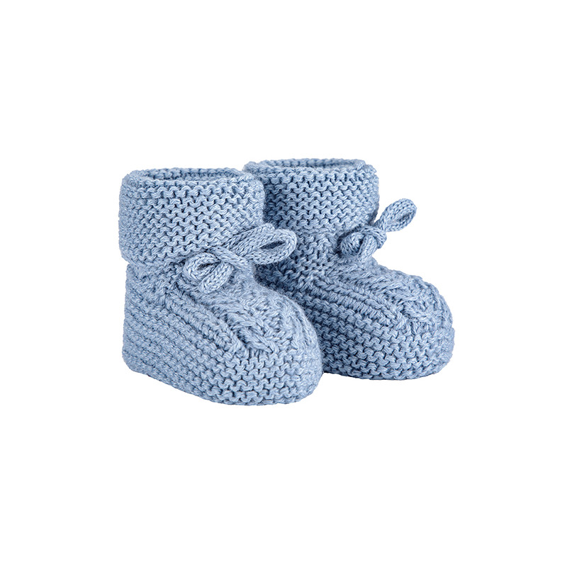 Wool baby aran stitch booties AIR BLUE