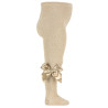 Bright yarn tights with large satin bow BEIGE