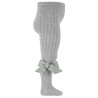 Ribbed tights with micro corduroy bow ALUMINIUM