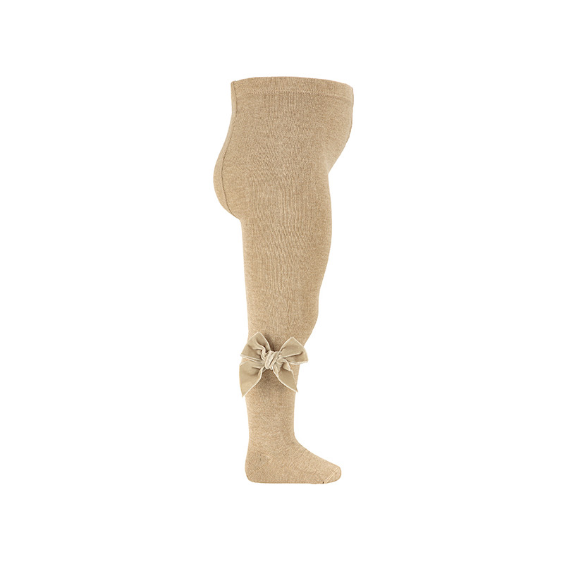 Cotton tights with side velvet bow NOUGAT