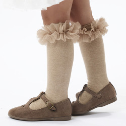 Meias altas lisas com fira...