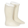 Chaussettes hautes unies avec dentelle sur bordure LIN