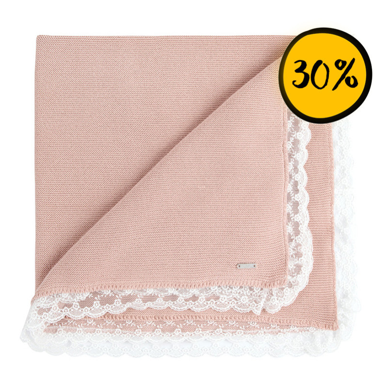 Toquilla punto bobo con puntilla bolillo ROSA EMPOLVADO