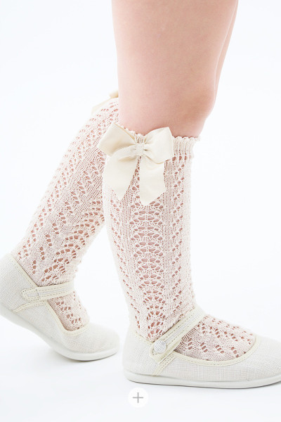 PERLE OPENWORK SOCKS WITH BOW